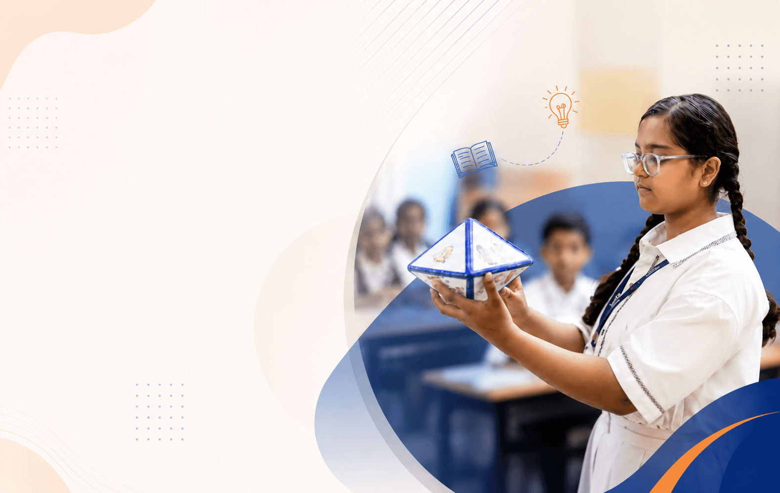 Student holding experiential geometric shape in class
